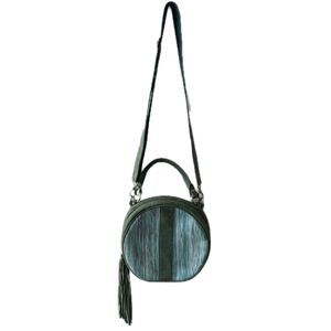 Made in Italy Boutique Green Leather Round Top Handle Crossbody Purse with Fring